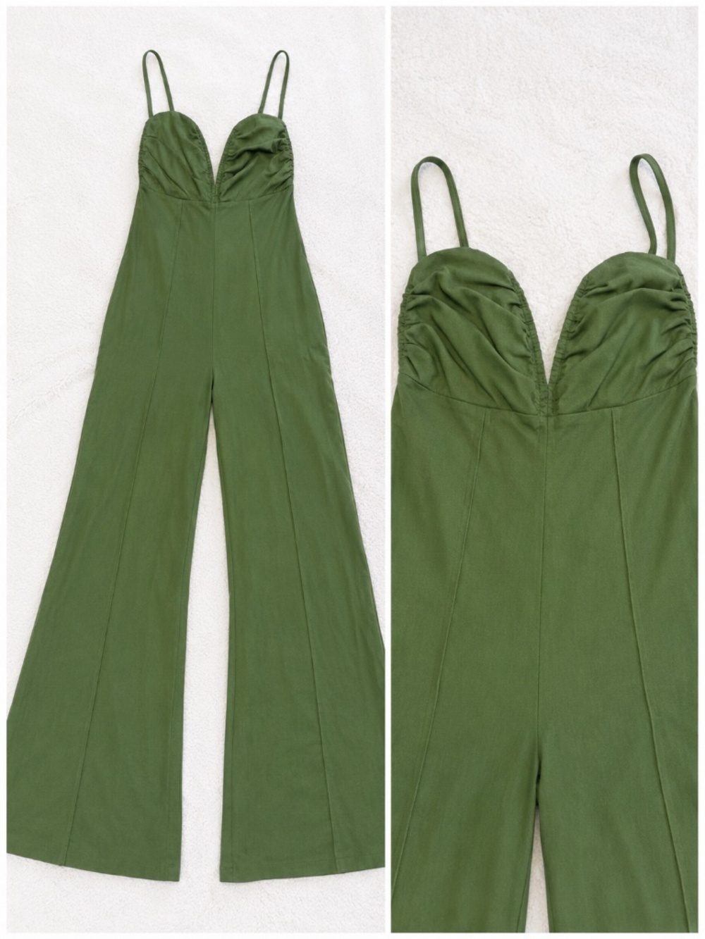 PrettyLittleThing Olive Green Corset Wide Leg Jumpsuit Size US 6